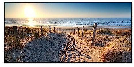 banjado Magnettafel schwarz 78 x 37cm / Magnetwand Metall/Magnetpinnwand als Memoboard/Pinnwand Magnettafel Küche, Büro, Kinderzimmer inkl. 4 Magnete & Montageset - Motiv Nordseestrand