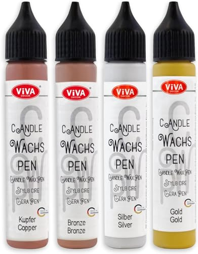 LM Kreativ Wachspenset - Classic Queen - 4 Wachs Pen je 28 ml – Metallicfarben für Kerzen bemalen | Set Candle Pen Kerzenstifte zum Verzieren | Kerzenmalstifte | Taufkerze selber machen