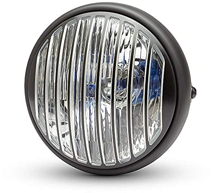 Alchemy Parts Moto 7.7 Phare avec Contraste Coupé Prison Grille - 55w pour Personnalisé Rétro Projet