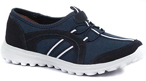 Pavers Ladies Lightweight Slip-On Trainers in Navy with Vibrant Stripe Design & Memory Foam Insole - Premium Comfort Female Footwear - UK 5 / EU 38