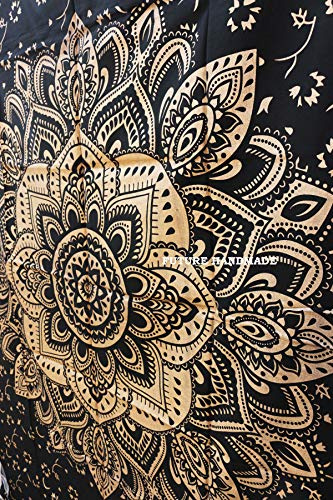 FUTURE HANDMADE Wandteppich mit Mandala-Motiv, Schwarz goldfarben