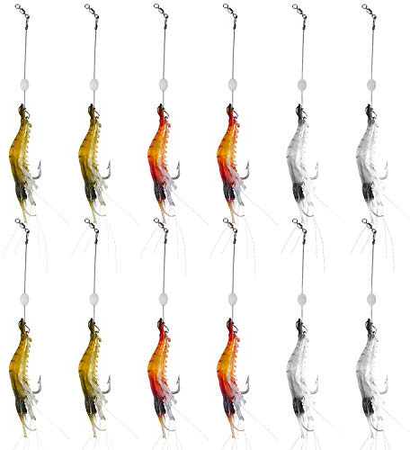 WANBY Künstlich Silikon Weiche Kunstköder Köder Köderset Leuchtender Swimbait Garnelen Angelköder mit Haken Angelgerät Süßwasser/Salzwasser