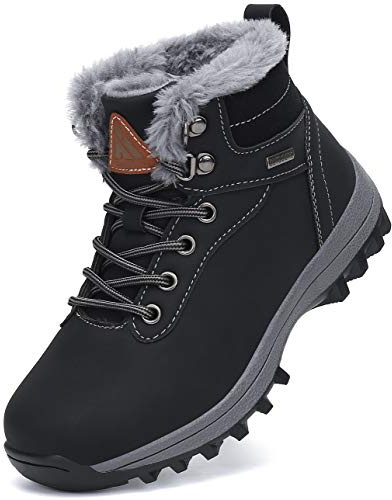 Mishansha Kinder Winterschuhe Jungen Warm Gefüttert Schneestiefel Mädchen Wasserabweisend Winterstiefel Outdoor Schwarz Gr.36