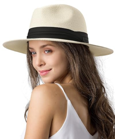 FURTALK Unisex Panamahut Breite Krempe Sonnenhut für Herren und Damen Strandhut UV-Schutz Sommerhut Verstellbare Strohhut