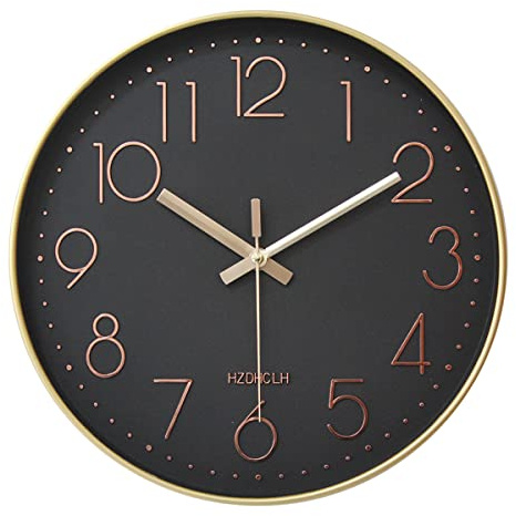 HZDHCLH Funk Wanduhr 30 cm Lautlose Wanduhr Ohne Tickgeräusche, Moderne Batteriebetriebene Uhr für Zuhause, Küche, Wohnzimmer, Büro, Wanddekoration (Gold-schwarz)