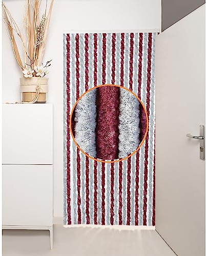DEFACTO Fleece Curtain Door Curtain (100 x 200 cm) Chenille Fly Protection Insect Protection Camping 100% Made in Italy - Versatile, Easy to Clean, Effective Privacy and Heat Blocker - Bordeaux/Grey