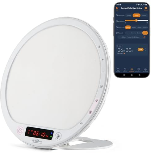 JUXLamp® Wake up Light Therapy Sunrise Alarm Clock 10000lux UV-Free Sun lamp Bio-Clock Adjustment Portable Multiple Natural Ambient Sounds (PSP-01) | 10000 lux, UV-Free, Bioclock Adjustment, APP Control, No built-in lithium battery
