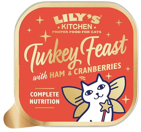 Lily’s Kitchen with Natural Ingredients Adult Paté Tray Festive Turkey & Ham for Cats Grain-Free Recipe 19x85g