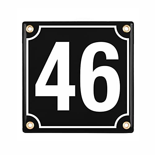 Hausnummerschild Hausnummer - 15x15 cm - Keramik Emaille - Wetterfest - Personalisiert - Emailschild (Schwarz)
