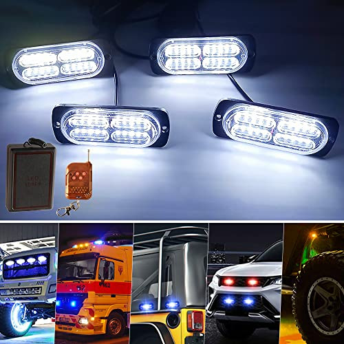 yifengshun 4x20 LED Lumiere Calandre Voiture 18 Modes Stroboscopiques Urgence Clignotant Balise Lampe Blanc Avec TéLéCommande Sans Fil Pour 12-24V Voitures Camions Fourgon Tracteurs LED Lumière