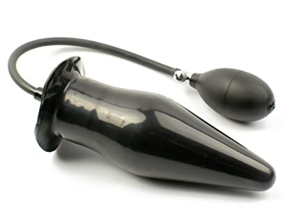 Rubberfashion Latex Butt Plug aufblasbar - XXL - aufblasbarer Analplug mit Pumpe für Frauen und Männer 17,5 x 7 cm schwarz 0.4mm ohne festen Kern