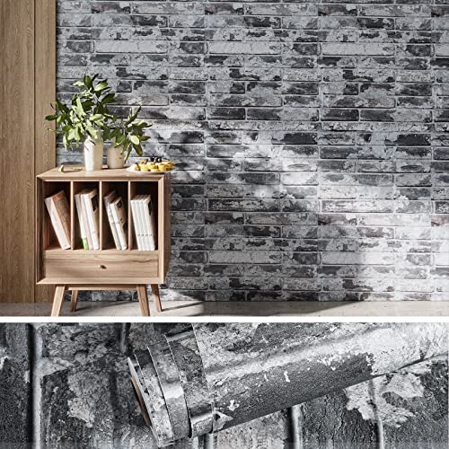 VEELIKE Papier Peint Brique Gris Papier Peint Pierre Papiers Peints Effet Briques Adhesif pour Meuble Vintage Style Industriel Revetement Mural Salon Vinyle Adhesif Cuisine Amovible 40 cm × 300 cm