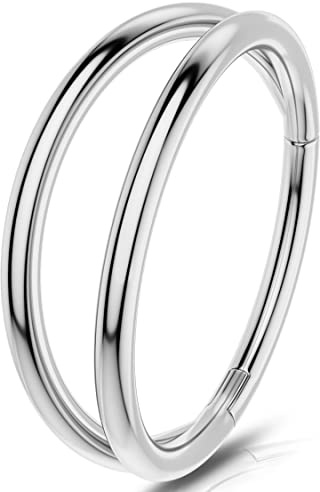 OUFER 18G 1.0mm Nose Ring Hoop Helix Earring Silver Daith Clicker Hinged Segment Stainless Steel Nostril Cartilage Conch Tragus Rook Piercing Jewellery For Women Men 8mm