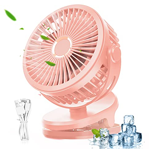 JOPHEK USB Fan, 5000 mAh Mini Fan, 4 Speeds Fan, Battery, 360° Rotation, Quiet Table Fan, Clip Fan, Portable USB Desk Fan for Office, Suitable for Pram/Home/Office (Pink)