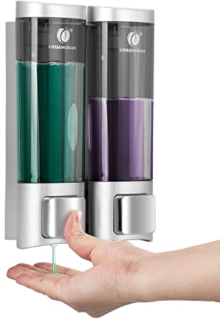 Klarer Shampoospender Wandmontage Badezimmer Flüssigseifenspender für Duschgel, Lotion, Spülung (Doppel 200ml,Silber)