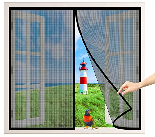 Zanzariera A Chiusura Automatica, 140x130 cm Tenda Zanzariera, Chiusura Automatica Adsorbimento Magnetico Rete, Finestre per Balconi FinestreFinestre, Nero P
