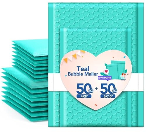 Switory 100 Stück Versandtaschen Haftklebend 4X7+1.57+ 6X9+1.57 Blaugrün
