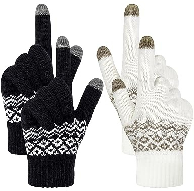 Kiiwah 2 Paar Winter Touchscreen Handschuhe Unisex, Gestrickte Warme Handschuhe, Flexible Strickhandschuhe für Damen Herren