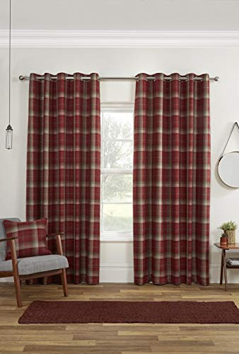 Sundour Carnoustie Blackout Eyelet Ring Top Curtains Red 46x54
