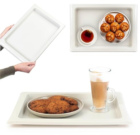 KADAX rektangulär plastbricka för kök, halkfri köksbricka, serveringsbricka, kaffebricka med handtag, frukostbricka, kaffebricka (vit)