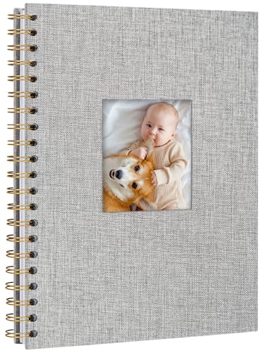 Scrapbook Linen Photo Album Memory Book 28.5 x 20.5 cm with Hard Cover White Pages Guest Baby Book for Wedding Travel Christmas (20 Sheets / 40 Pages, Grey)