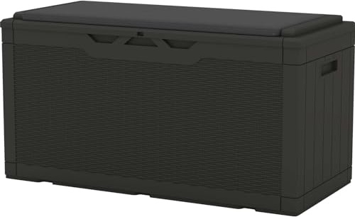 Patiowell 100 Gallon Resin Deck Box with cushion, Waterproof Large Outdoor Storage Box for Patio Furniture and Garden Tools, Black