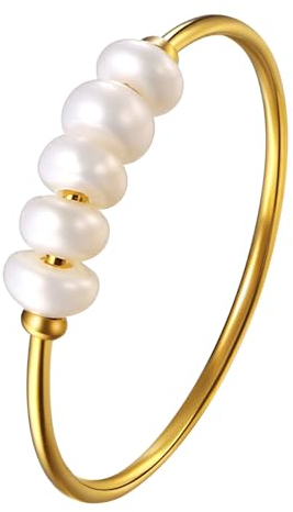 OIDEA Damen Ring aus Edelstahl mit Perlen: Perlenring Gold Ringe mit weiss Süßwasserperlen Verlobungsring Ehering Trauring Damenring Geschenk für Frauen Ringgröße 60