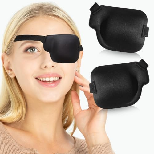 RIKEYO 3D-Augenklappen für Erwachsene, verstellbare medizinische Augenklappe für faules Auge, groß, schwarz (links und rechts), 2 Stück