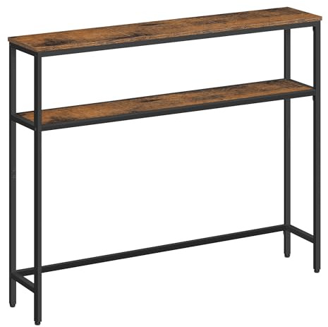 VASAGLE Konsol för hall, Fint loungebord i 2 plan, 20 x 100 x 80 cm, sidobord med 2 hyllor, för vardagsrum, sovrum, Rustik brun och bläcksvart LNT131K01