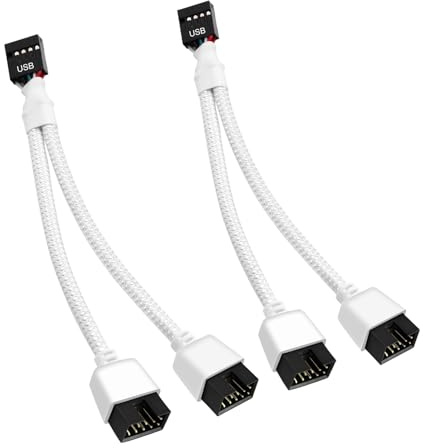RUIZHI 2 piezas de cable de extensión doble USB 2.0 con conector de 9 pines, conector de 9 pines, trenzado de nylon, para motherboard interno de computadora (blanco)