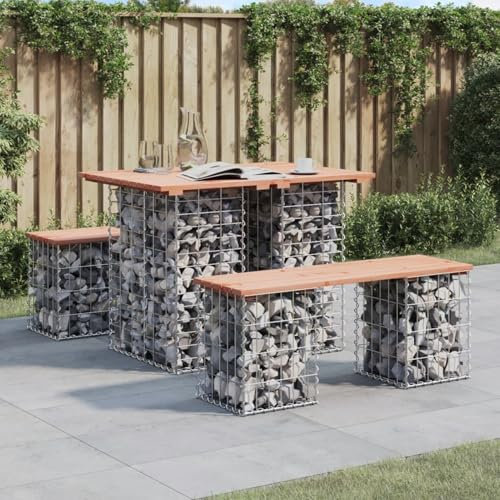 Rantry Gabionenbank Bank Sitzbank Parkbank Möbel Gabione Steinkorb Drahtkorb Gartenbank Bänke Gabionenkorb Ruhebank Gartenbank aus Gabionen 100x70x72 cm Massivholz Douglasie