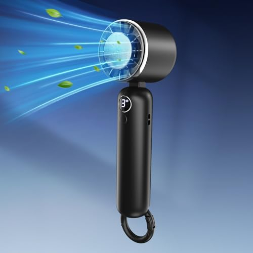 Anysun Akku Aufladbarer Handventilator, Eiskühlung USB, 3 Geschwindigkeiten, 5000mAh Batterie, LCD-Display, Tragbar Mini für Reisen, im Freien, Camping