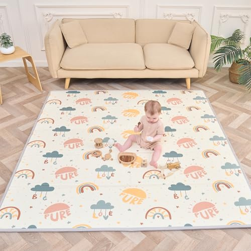 Tappeto Gioco Bambini Pieghevole 180x200x1.5cm Palestrina Neonato Montessori Reversibile Non Tossico E Impermeabile In Schiuma Per Bimbi. Palestra Neonati - Tappeto Tummy Time Neonati - Regalo Bambino