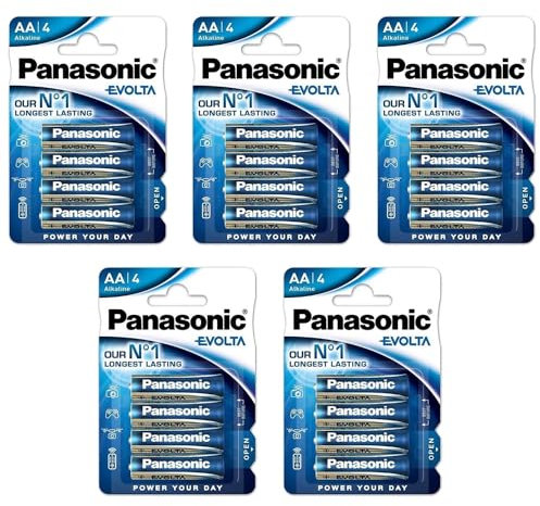 PANASONIC Lot de 5 Blisters de 4 Piles Alcaline Evolta AA LR06-1,5 V