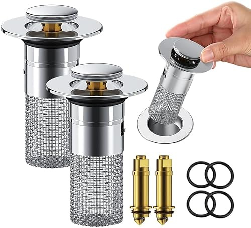 2PC Badewannenstöpsel, Abflussstopfen WaschbeckenstöPsel für 34-40mm Abfluss Ablauf, Abflussstopfen Waschbecken mit Haarsieb, Universal Pop Up Abflusssieb Dusche schnell ablaufend (2 Stück)
