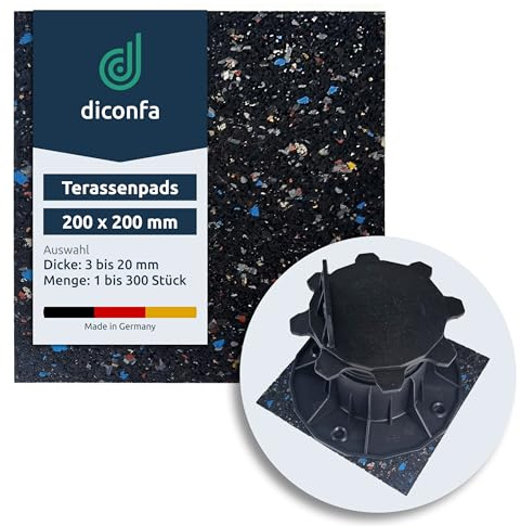 diconfa 50x Terrassenpads Gummigranulat 200x200mm, 6mm stark - WÄHLBAR - Dicke 3mm bis 20mm - Menge 1 bis 300 Stück - Gummipads Regenerat Plattenlager Stelzlager Terrassen-BAU Gerüstbau Transport
