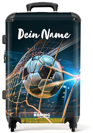 NoBoringSuitcases© Kinderkoffer, Koffer Personalisiert, Koffer Groß, | 72 L - Kinderkoffer Jungen, Koffer Kinder, Koffer TSA Schloss, Rollkoffer, Koffer Mittelgroß (Fußball - Dunkelblau, 67 cm - )