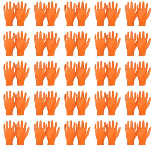 PATIKIL Desechables Industriales Nitrilo Guantes, 100uds Medio Mecánico Guante 8 mil Grueso con Diamante Textura Látex Libre Polvo Libre para Jardín Hogar, Naranja