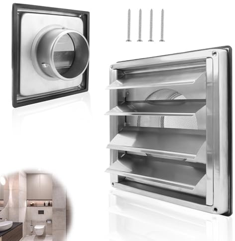 KINHARD Rejilla Extractor, Rejilla Aire Acondicionado Conductos Acero Inoxidable 304, Cuadrado Rejilla Ventilacion 100 mm, con Red Contra Insectos y Anillo Goma Sellado, para Rejillas Baño