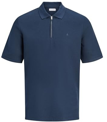 JACK & JONES herr enfärgad t-shirt Jjeaustin zip polo Ss Sn, marinblå blazer, L