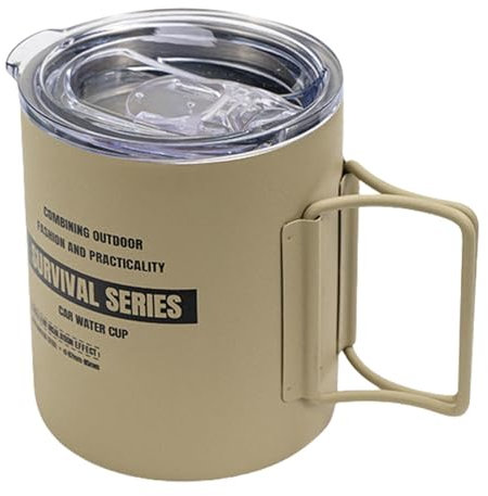 Holdes Campingmugg av rostfritt stål, campingmugg i rostfritt stål | Mugg med fällbart handtag och lock, 320 ml vandringskopp, espressokopp för vandring, backpacking, picknick