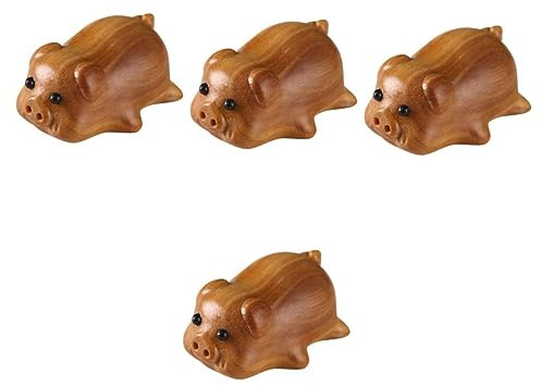 Cabilock 4 Stück Hölzerne Schweinchen-Statue Skulptur Feng-Shui- Tee Haustier holzschwein Desk Decoration DIY Anhänger aus Holz schweineanhänger aus Holz Sandelholz