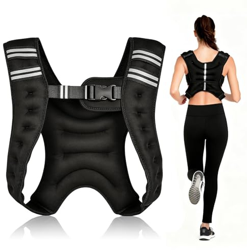 Suzmei Gewichtsweste mit reflektierenden Streifen, Körpergewichtsweste für Herren, Damen, Krafttraining, Laufen, Walking, Joggen, Cardio (schwarz)