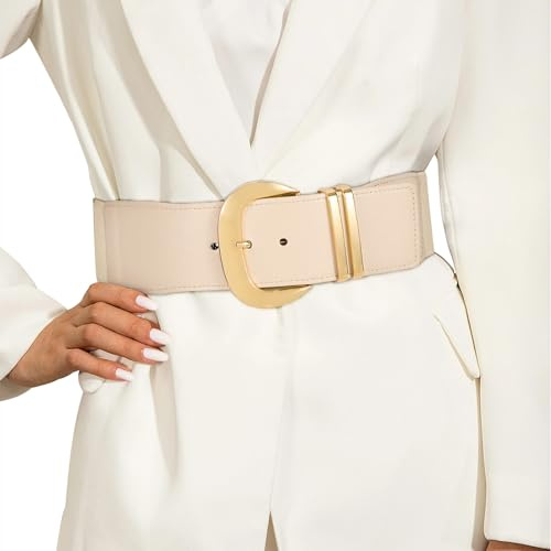 JasGood Damen Breiter Gürtel Elastischer Taillengürtel für Kleider Stretchy Gürtel Hüftgürtel Goldener Schnalle Gürtel für Damen