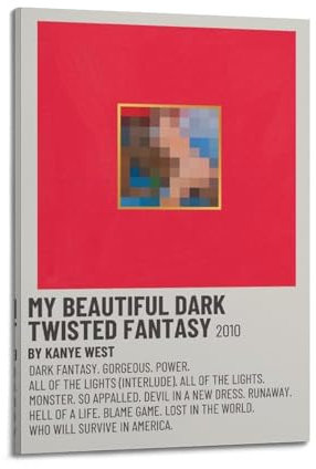 LYZYYW Kanye West My Beautiful Dark Twisted FantasyLeinwand-Kunstalbum, Poster, Hip-Hop-Künstler, Leinwand, Gemälde, Album, Ölgemälde, Dekoration, Teenager, Zuhause, Büro, 20 x 30 cm, Rahmenstil-13