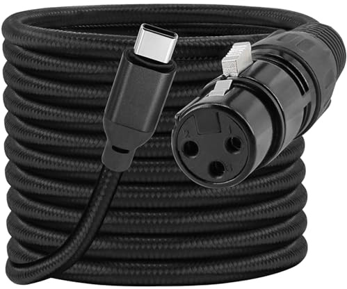 BENACES Câble de microphone XLR vers USB-C 3 m de type C vers XLR femelle pour enregistrement audio, adaptateur de câble de connexion de microphone en nylon tressé pour iPhone 16 Series et autres