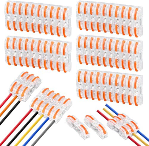 50 Pezzi Morsetti Elettrici Rapidi, Morsettiere Elettriche con Leva di Comando Conduttori Bilaterali, Connettori elettrici, Morsetto Elettrico per Il Collegamento dei Cavi