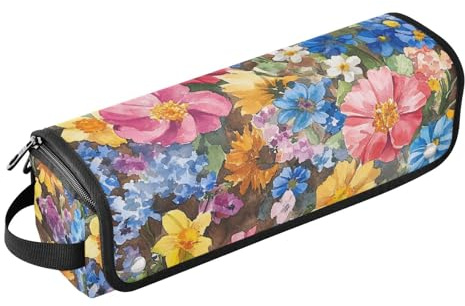 Hair Tools Reisetasche und hitzebeständige Matte Große Kapazität Haarglätter Organizer für Lockenstab Glätteisen Flacher Haartrockner, Frühlingsblumen Rose Aquarell Braun Reisekoffer für Frauen