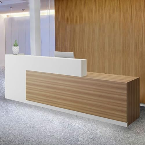 GUQASDV Reception Table, Bürotheke Reception Tisch, Reception Desk Modern, Empfangstresen für Praxis Verbundholz für Salons, Einzelhandelsgeschäfte(White+Natural,1.2m)