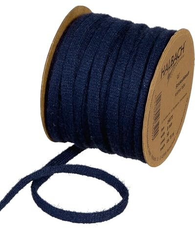 Halbach Veganer Woll-Strickschlauch, 8 mm x 15 m, dunkelblau | Ringelband aus 100 % Baumwolle mit Öko-Tex zertifizierung, Baumwoll-Raffia zum Ringeln und Einpacken von Geschenken